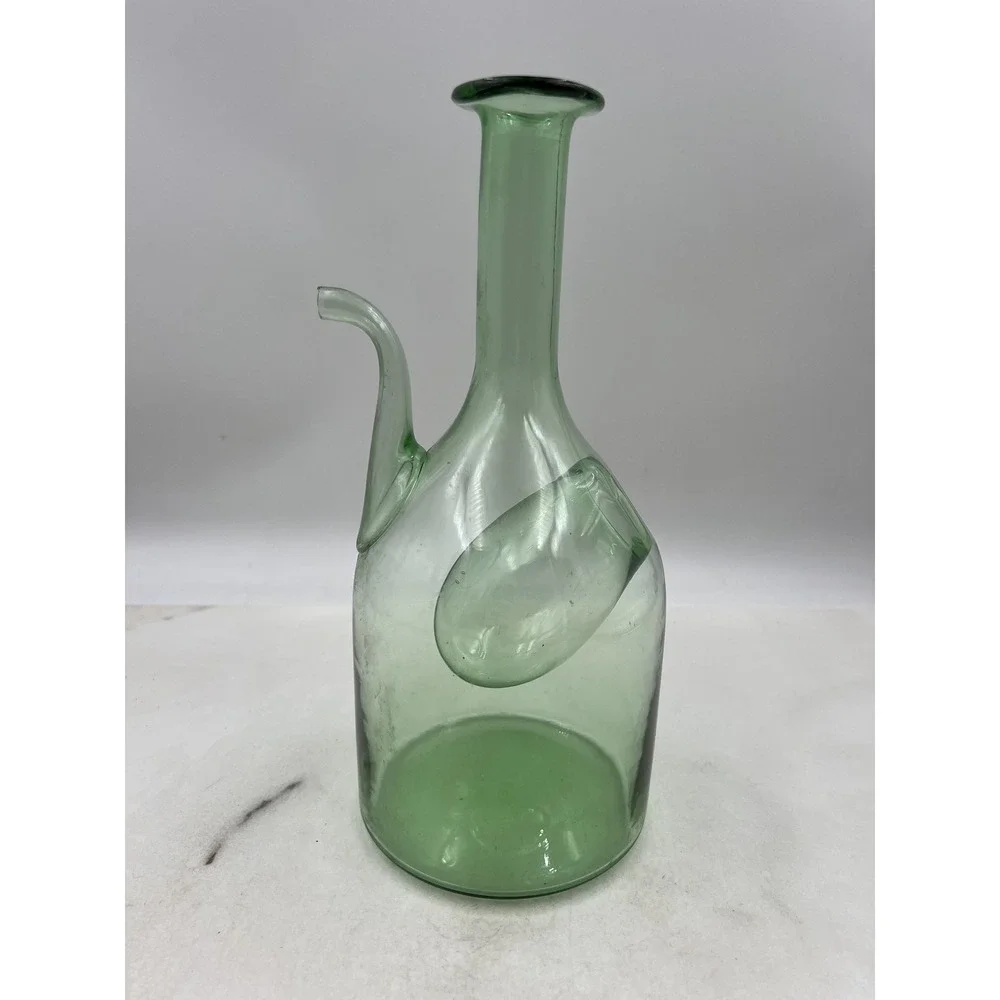 Vintage Green Hand Blown Glass Wine Decanter with Built-in Ice Chamber 11
